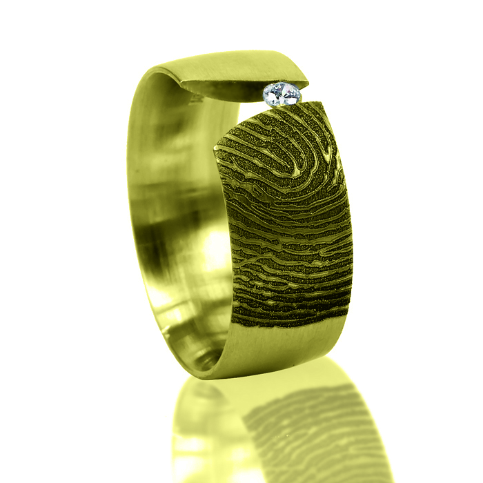 Gouden open ring met vingerafdruk bol en steen