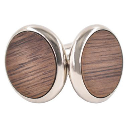 Donkerkleurig ronde manchetknopen met houten inleg