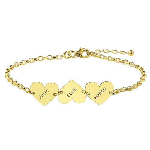 Gouden armband drie hartjes met naam Names4ever