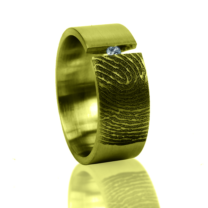 Gouden rechte open ring met vingerafdruk bol en steen