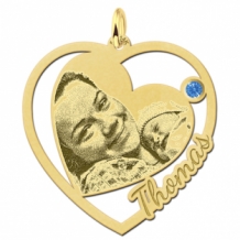 Gouden hart hanger met foto en geboortesteen