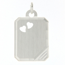 Zilveren ketting hanger rechthoek 12x16mm met 2 hartjes