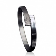 RVS rechte scharnier armband met vingerafdruk en steen