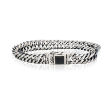 Zilveren gourmette armband met vierkant gezwarte afdruk