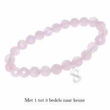 Kralen armband facet geslepen rozenkwarts met bedels met naam