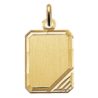 Gouden ketting hanger rechthoek met 3 hoogglans lijnen