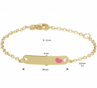 Geelgouden armbandje met plaat en roze hartje