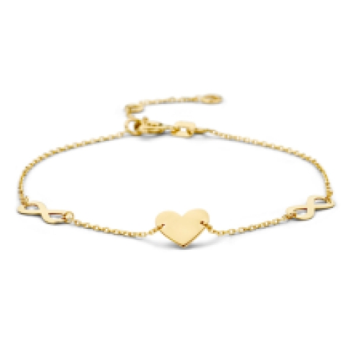 Geelgouden armband hart en infinity