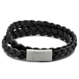 Zwart gevlochten leren armband