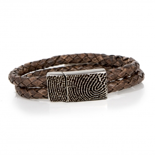 Dubbel gevlochten leren armband met vingerafdruk