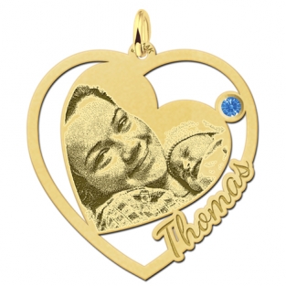 Gouden hart hanger met foto en geboortesteen