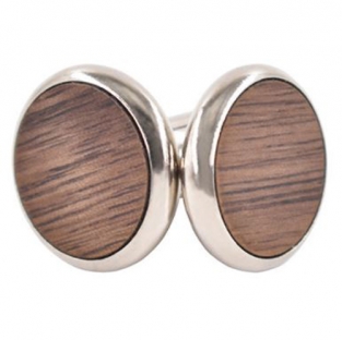 Donkerkleurig ronde manchetknopen met houten inleg