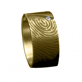 Gouden diagonale open ring met vingerafdruk en steen