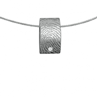 Zilveren design hanger met vingerafdruk rechthoek en steen
