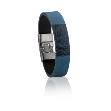 Smalle leren armband met vingerafdruk in leer met edelstalen sluiting, kleur 720 blauw