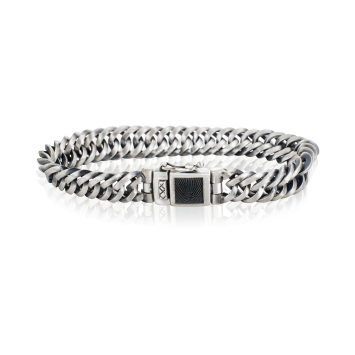 Zilveren gourmette armband met vierkant gezwarte afdruk