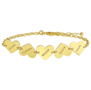 Gouden armband vijf hartjes met naam Names4ever