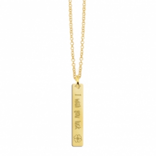 Gouden Bar naamketting met gravure en klavertje Names4Ever