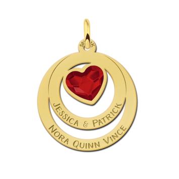 Gouden Familie ketting met swarovski steen in hartvorm