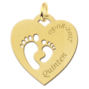 Gouden mama hanger met hartje en twee voetjes Names4ever