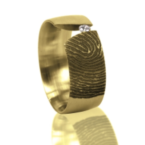 Gouden open ring met vingerafdruk bol en steen