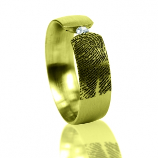 Gouden open ring met vingerafdruk bol en zirkonia steen