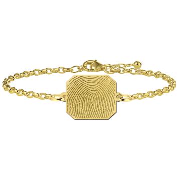 Gouden schakel armband met vingerafdruk op rechthoek hoekig