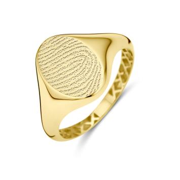 Gouden zegelring met vingerafdruk in ovaal