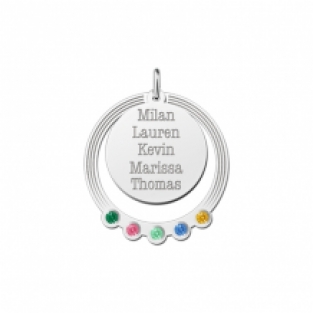 Ketting hanger twee losse rondjes en geboortestenen detail