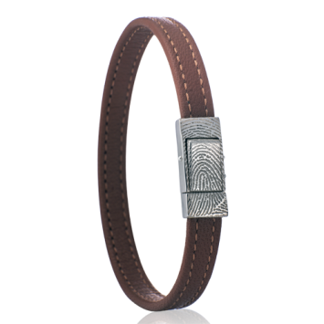 Leren armband met vingerafdruk met zilveren drukslot (20x9mm), kleur: 805 lichtbruin