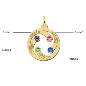 Ronde hanger met 1, 2, 3, 4 namen geboortestenen goud