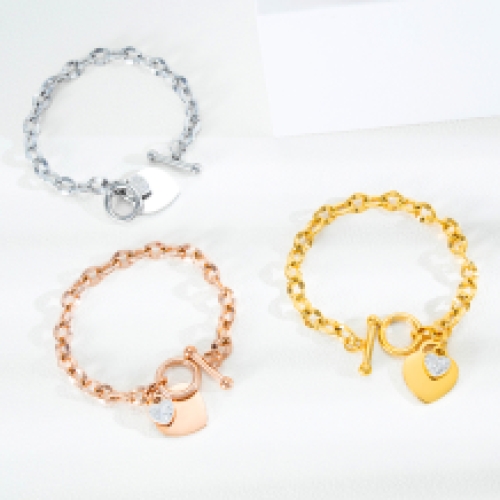 RVS armband met groot hart en klein hart met steentjes in verschillende kleuren