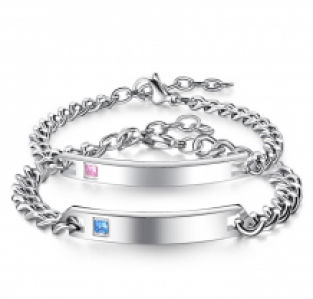 Stalen koppel armbanden set met steentjes