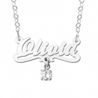 Zilveren naamketting Olivia Names4ever - wit