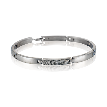 Zilveren schakel armband met vingerafdruk en 3x zirkonia 886