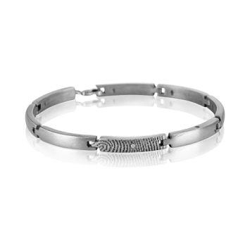 Zilveren schakel armband met vingerafdruk en steen 885