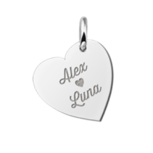Zilveren minimalistische hart hanger met namen