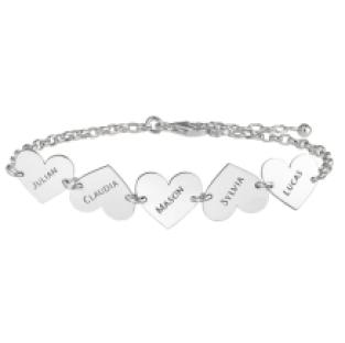 Zilveren armband vijf hartjes met naam Names4ever