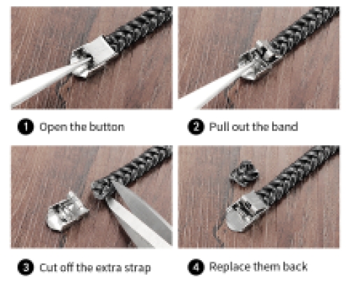 Zwart leren armband met 4 banden en zwarte plaat inkorten