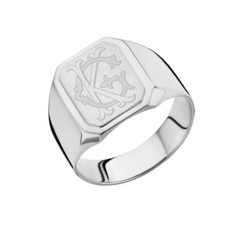 Rechthoekige zilveren ring met verhoogde zegel met monogram Names4Ever